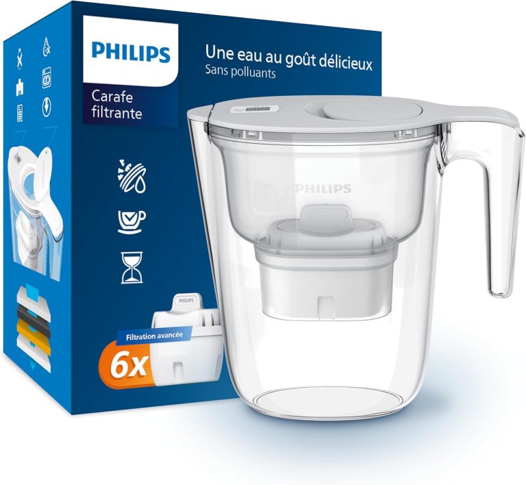 Philips Water, carafe filtrante 2,6 L avec 6 cartouches et minuterie électronique