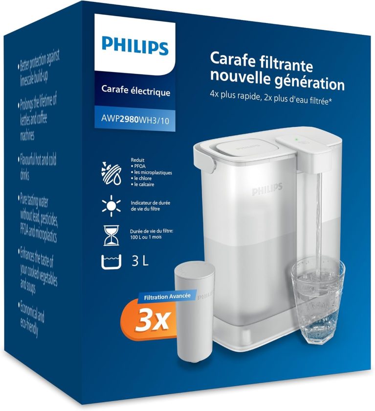 Philips Water Distributeur d'eau filtrée à la demande (3L) – Eau fraîche et propre, 3x filtre Taste+ améliorant le goût et réduisant les impuretés, sans BPA